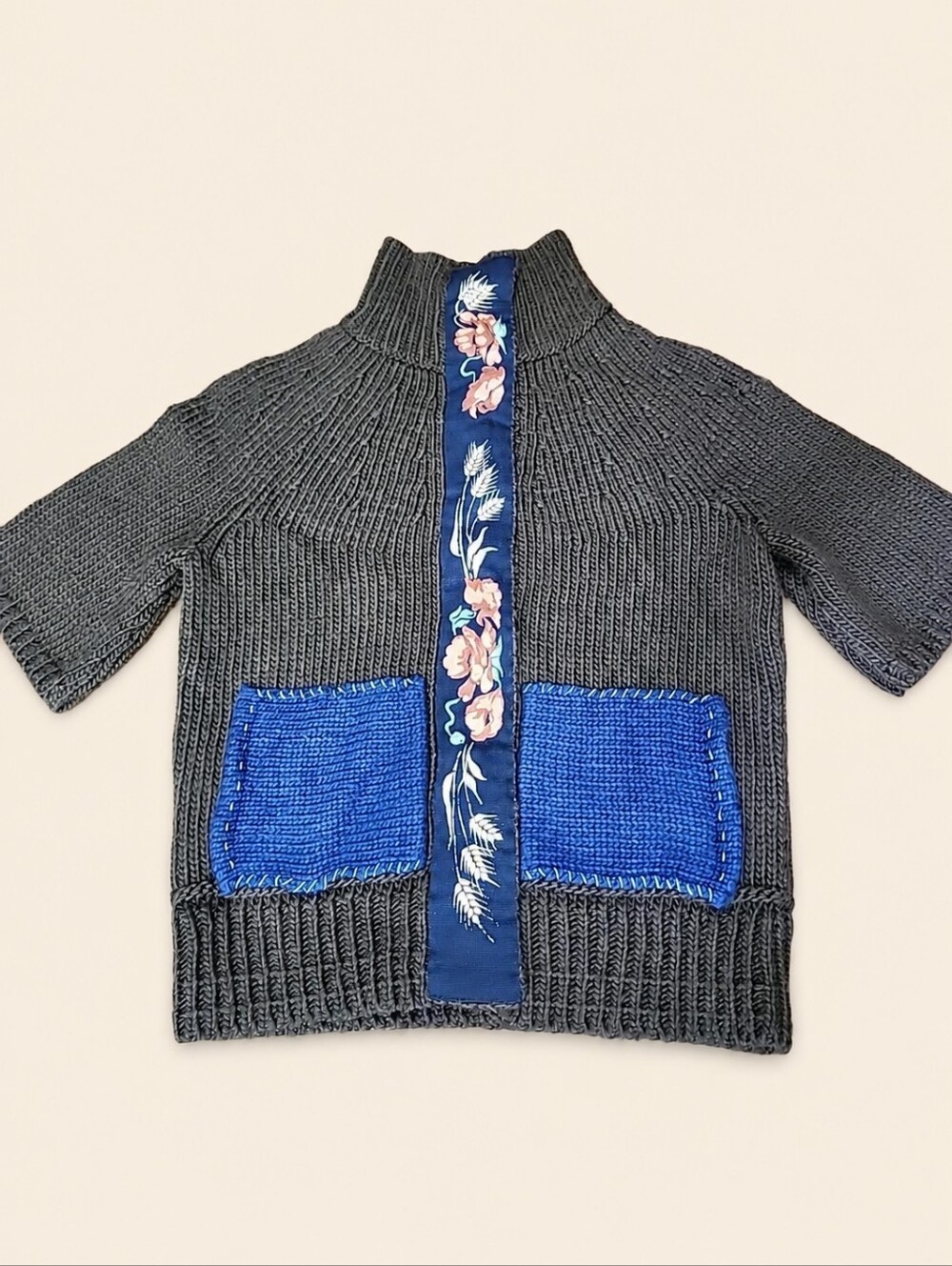 Anthropologie Field Flower Floral Mixed Media Chunky Knit Cardigan XS Wool Blend